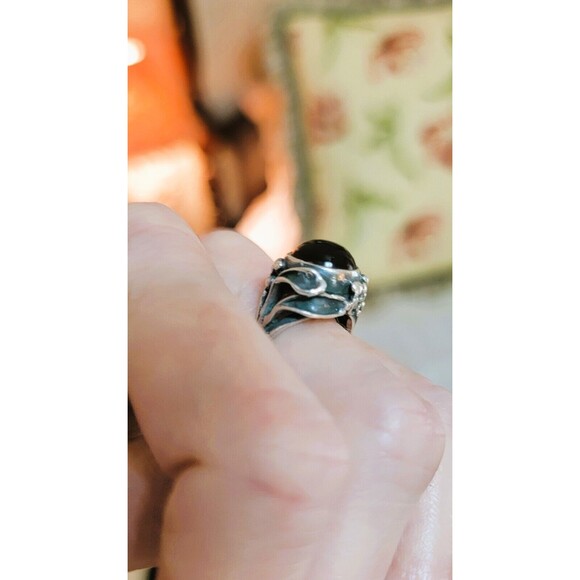 Artisan crafted Amber gemstone cabochon Ring  Sterling Silver 925 Vintage 7.75-8 - Picture 10 of 14